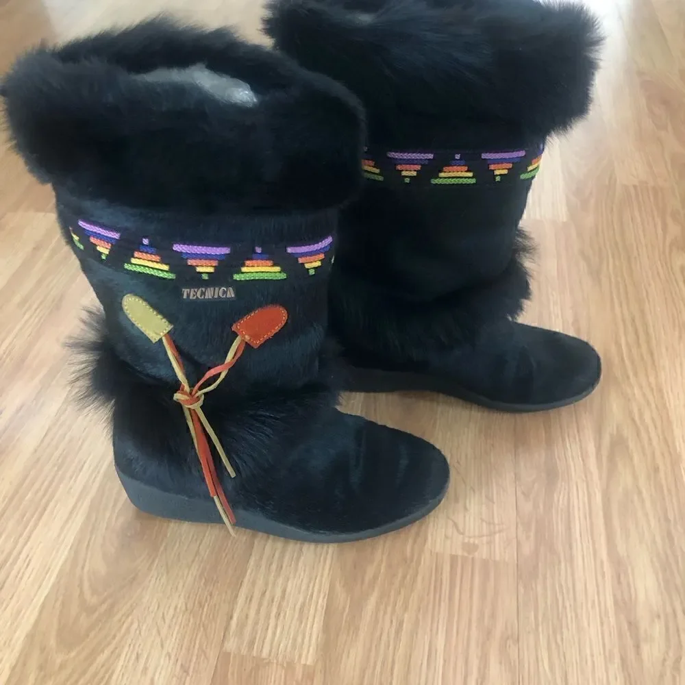 Tecnica Black Fur Colorful Ski Winter Sherpa Lined Boots